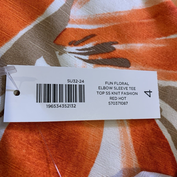 Chico's Top NWT Sz 4 (2x) Liquid Knit Tropical Heat Elbow Sleeve High Boat Neck - Picture 4 of 8